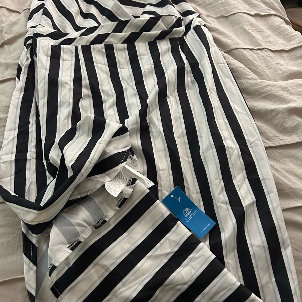 Cupshe Black and White Striped One Shoulder Dress